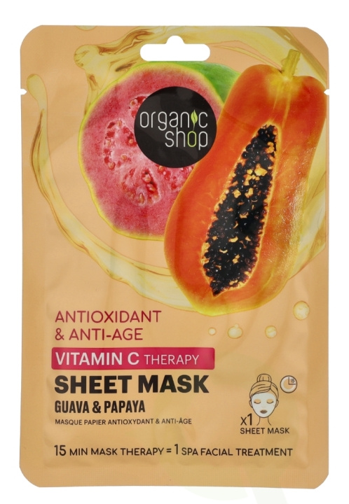 Organic Shop Antioksidant & Anti-Aging Vitamin C Sheet Mask 25 g Guava & Papaya i gruppen HELSE OG SKJØNNHET / Hudpleie / Ansikt / Masker hos TP E-commerce Nordic AB (D08191)