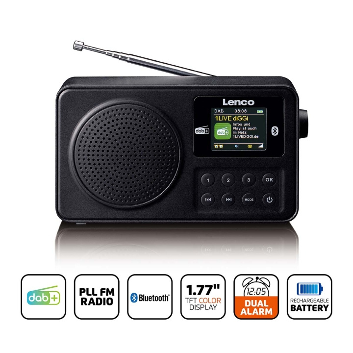 Lenco Bærbar DAB+/FM-radio med Bluetooth Svart i gruppen Elektronikk / Lyd & Bilde / Hjemmekino, HiFi og bærbar / Radio & Vekkerklokker / Radio hos TP E-commerce Nordic AB (D09075)