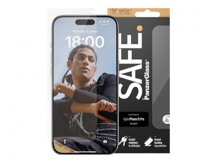 PanzerGlass SAFE. by PanzerGlass Apple iPhone 15 Pro i gruppen SMARTTELEFON & NETTBRETT / Mobilbeskyttelse / Apple / iPhone 15 hos TP E-commerce Nordic AB (D10135)