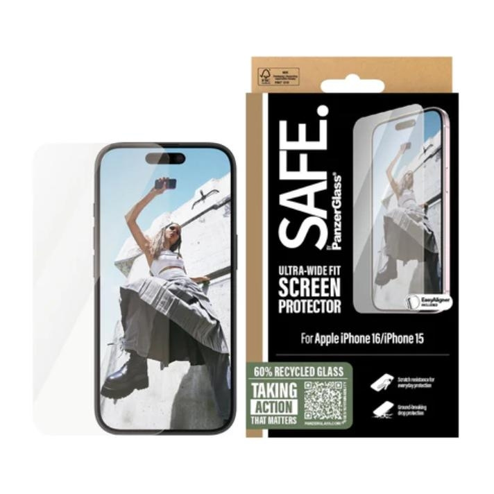 PanzerGlass SAFE. by PanzerGlass Apple iPhone 16, 15 | Ultra-Wide Fit i gruppen SMARTTELEFON & NETTBRETT / Mobilbeskyttelse / Apple / iPhone 16 hos TP E-commerce Nordic AB (D10266)