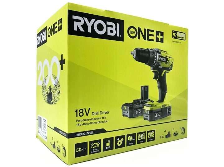 Ryobi One+ R18DD3-220S Borr/skruvdragare Med batteri 2 batterier ingår Nyckellös chuck i gruppen HJEM, HUS OG HAGE / Verktøy / Skrutrekkere hos TP E-commerce Nordic AB (D10327)