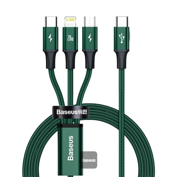 Baseus Rapid Series 3-in-1 USB-C til Lightning/Micro/USB-C 1.5m Grön i gruppen Datautstyr / Kabler og adaptere / USB / USB-C hos TP E-commerce Nordic AB (D10365)