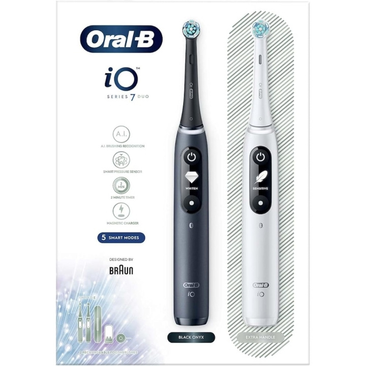 Oral B iO Series 7 Duo Electric Toothbrush, Black & White i gruppen HELSE OG SKJØNNHET / Munnpleie / Elektriske tannbørster hos TP E-commerce Nordic AB (D10468)