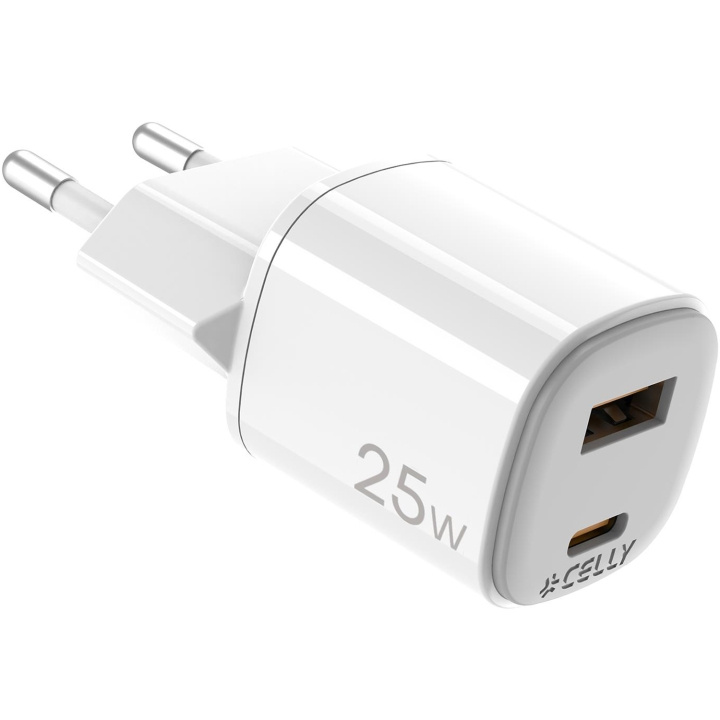 Celly USB-laddare GaN 1 x USB-A + 1 x USB-C PD 25W i gruppen SMARTTELEFON & NETTBRETT / Ladere og Kabler / Vegglader / Vegglader USB hos TP E-commerce Nordic AB (D11520)