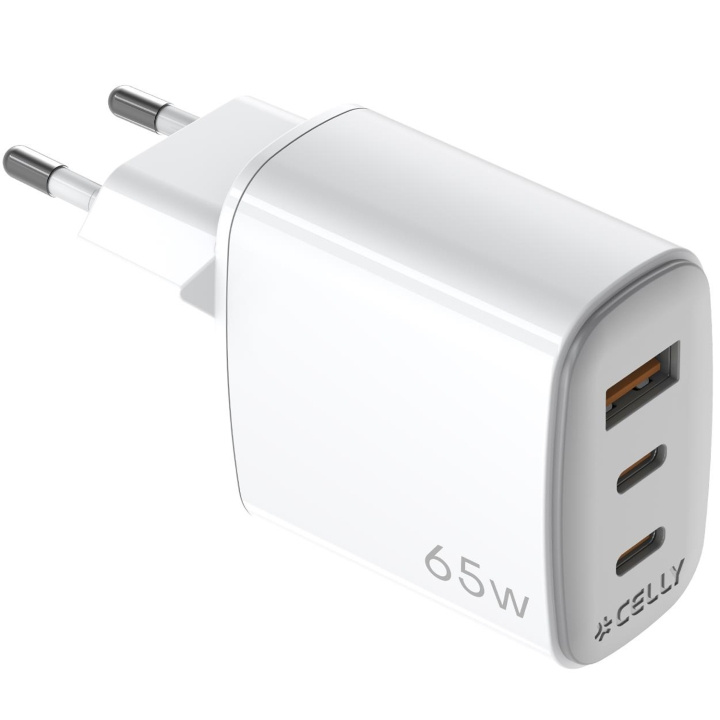 Celly USB-laddare GaN 1 x USB-A + 2 x USB-C PD 65W i gruppen SMARTTELEFON & NETTBRETT / Ladere og Kabler / Vegglader / Vegglader Type C hos TP E-commerce Nordic AB (D11523)