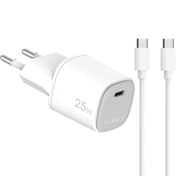 Celly USB-laddare GaN 1 x USB-C PD 25W + USB-C-kabel i gruppen SMARTTELEFON & NETTBRETT / Ladere og Kabler / Vegglader / Vegglader Type C hos TP E-commerce Nordic AB (D11524)