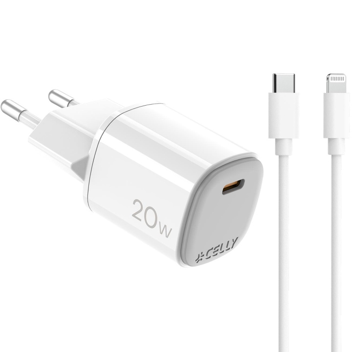 Celly USB-laddare GaN 1 x USB-C PD 20W + Lightning-kabel i gruppen SMARTTELEFON & NETTBRETT / Ladere og Kabler / Vegglader / Vegglader Type C hos TP E-commerce Nordic AB (D11525)