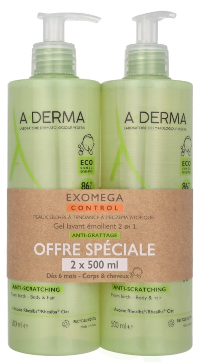 A-Derma Exomega Control Emollient Cleansing Gel Duo Set 1000 ml 2 X 500 ml i gruppen HELSE OG SKJØNNHET / Hudpleie / Ansikt / Rengjøring hos TP E-commerce Nordic AB (D11696)