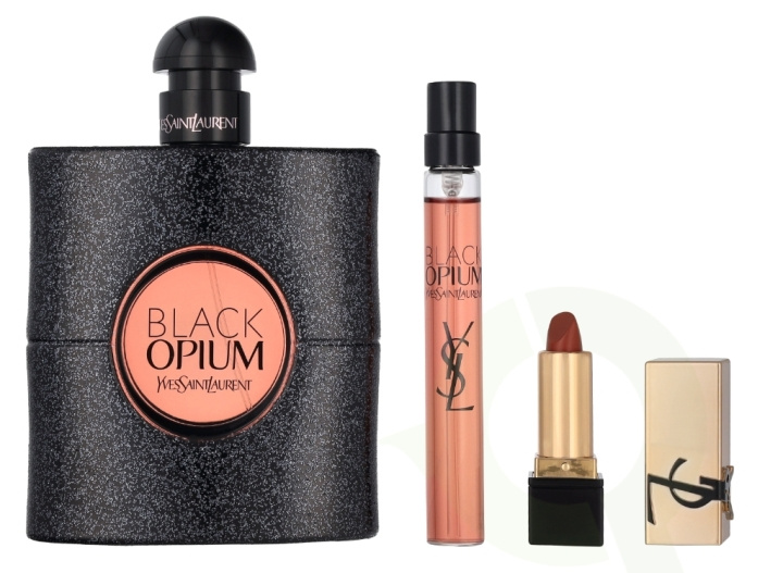 Yves Saint Laurent YSL Black Opium Giftset 101.3 ml Edp Spray 90ml/Edp Spray 10ml/Rouge Mini Pur Couture Lipstick (Nu Muse)1,3g i gruppen HELSE OG SKJØNNHET / Gavesett / Gavesett for henne hos TP E-commerce Nordic AB (D11760)