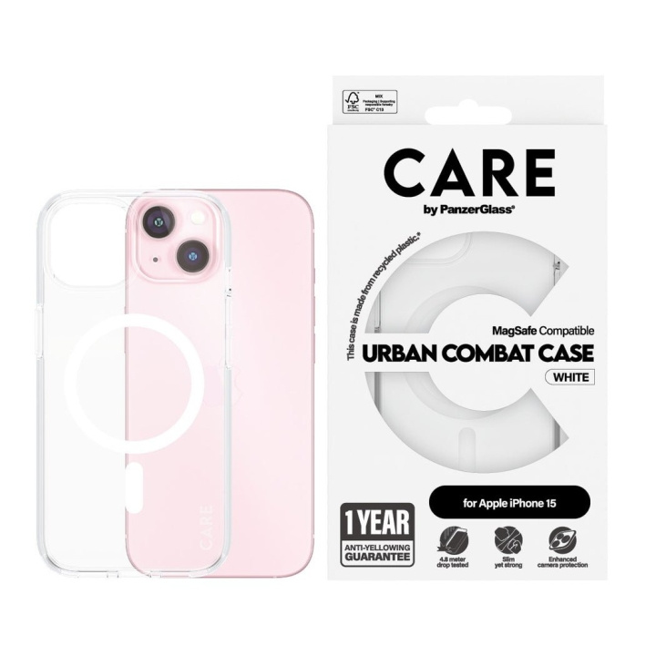 CARE by PanzerGlass - Flaggskipetui Transparent Urban Combat med hvit MagSafe - iPhone 15 i gruppen SMARTTELEFON & NETTBRETT / Mobilbeskyttelse / Apple / iPhone 15 hos TP E-commerce Nordic AB (D12559)