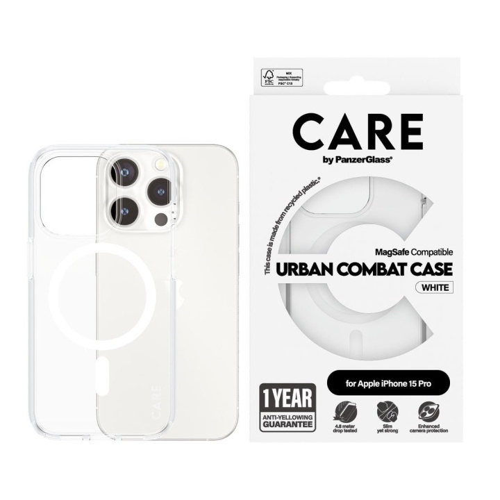 CARE by PanzerGlass - Etui Transparent m. hvit MagSafe - iPhone 15 Pro i gruppen SMARTTELEFON & NETTBRETT / Mobilbeskyttelse / Apple / iPhone 15 hos TP E-commerce Nordic AB (D12562)