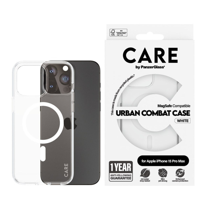 CARE by PanzerGlass - Etui Transparent med hvit MagSafe - iPhone 15 Pro Max i gruppen SMARTTELEFON & NETTBRETT / Mobilbeskyttelse / Apple / iPhone 15 hos TP E-commerce Nordic AB (D12563)