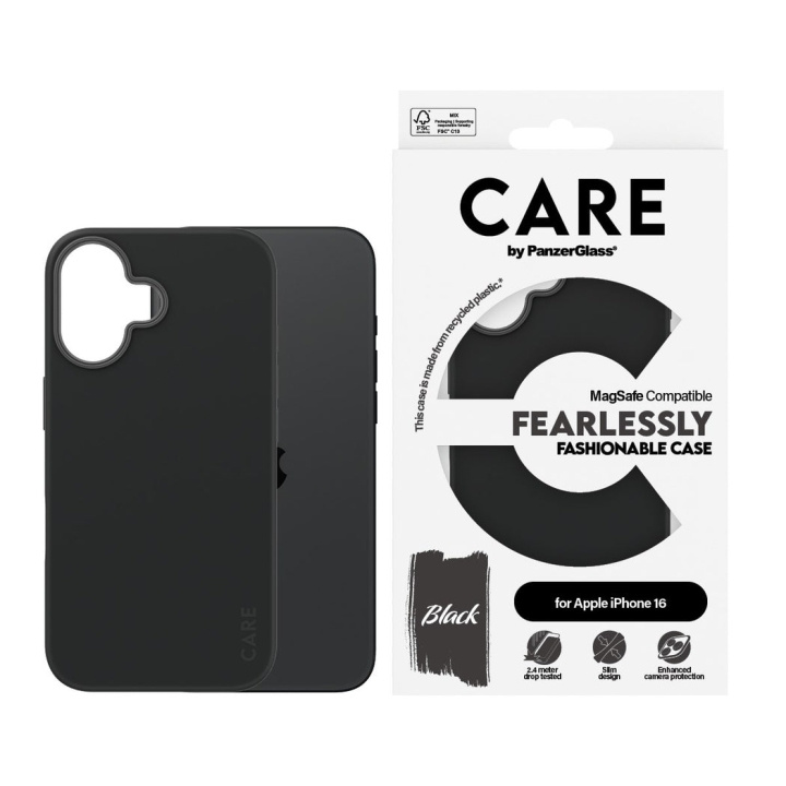 CARE by PanzerGlass - Etui - Svart m. MagSafe - iPhone 16 i gruppen SMARTTELEFON & NETTBRETT / Mobilbeskyttelse / Apple / iPhone 16 hos TP E-commerce Nordic AB (D12565)