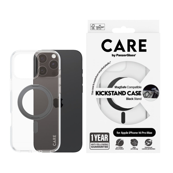 CARE by PanzerGlass - Etui - gjennomsiktig med svart MagSafe - iPhone 16 Pro Max i gruppen SMARTTELEFON & NETTBRETT / Mobilbeskyttelse / Apple / iPhone 16 hos TP E-commerce Nordic AB (D12574)