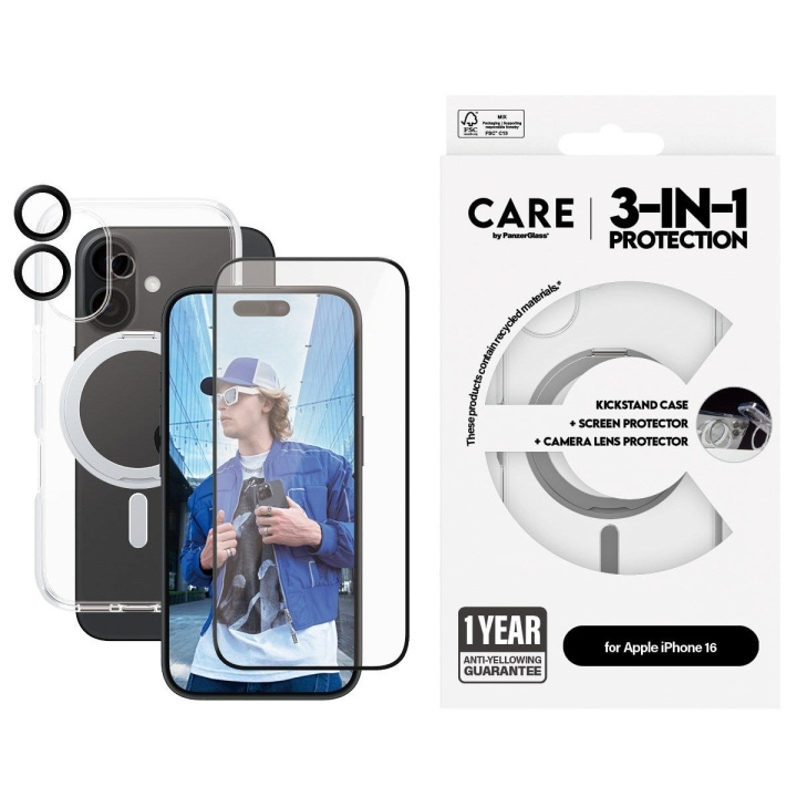 CARE by PanzerGlass - 3-i-1 keramikkpakke - iPhone 16 i gruppen SMARTTELEFON & NETTBRETT / Mobilbeskyttelse / Apple / iPhone 16 hos TP E-commerce Nordic AB (D12604)