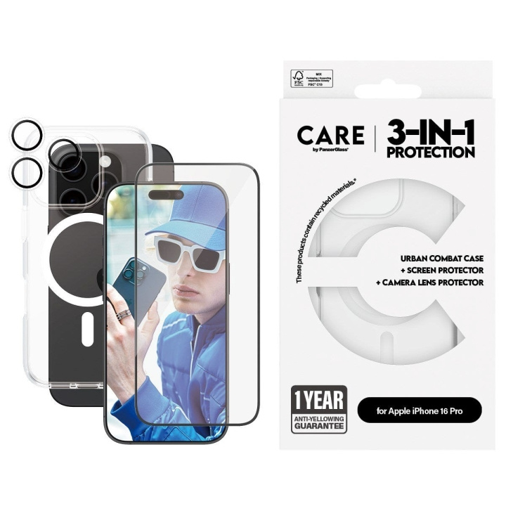 CARE by PanzerGlass - Flaggskip 3-i-1-pakke - iPhone 16 Pro i gruppen SMARTTELEFON & NETTBRETT / Mobilbeskyttelse / Apple / iPhone 16 hos TP E-commerce Nordic AB (D12607)