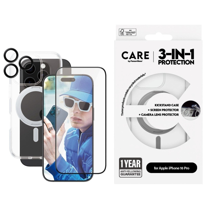 CARE by PanzerGlass - 3-i-1-beskyttelsespakke - MagSafe-kompatibel - iPhone 16 Pro i gruppen SMARTTELEFON & NETTBRETT / Mobilbeskyttelse / Apple / iPhone 16 hos TP E-commerce Nordic AB (D12608)