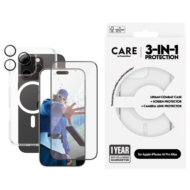 CARE by PanzerGlass - Flaggskip 3-i-1-pakke - iPhone 16 Pro Max i gruppen SMARTTELEFON & NETTBRETT / Mobilbeskyttelse / Apple / iPhone 16 hos TP E-commerce Nordic AB (D12609)