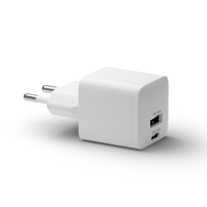 dbramante1928 Re-charge - Vegglader GaN - USB-C+USB-A 25W+18W EU - Hvit i gruppen SMARTTELEFON & NETTBRETT / Ladere og Kabler / Vegglader / Vegglader Type C hos TP E-commerce Nordic AB (D12822)