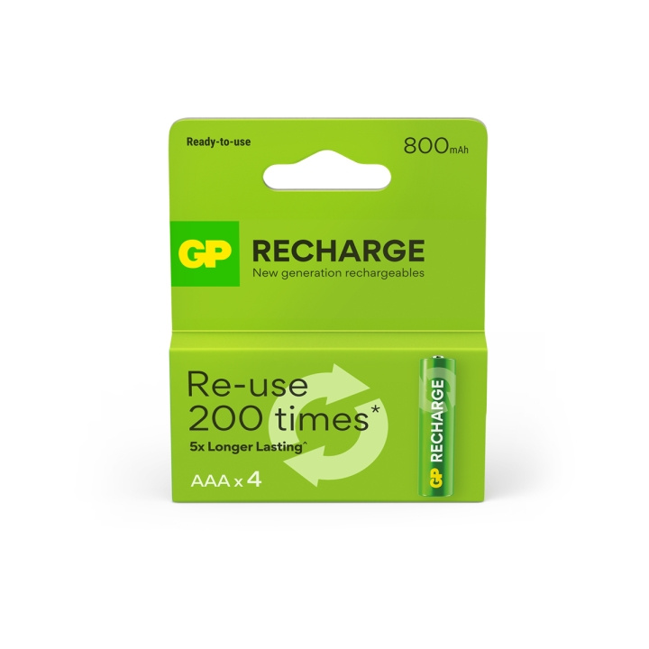 GP Recharge oppladbart batteri, størrelse AAA, 800 mAh, 4-pk i gruppen Elektronikk / Batterier & Ladere / Oppladbare batterier / AAA hos TP E-commerce Nordic AB (D13831)