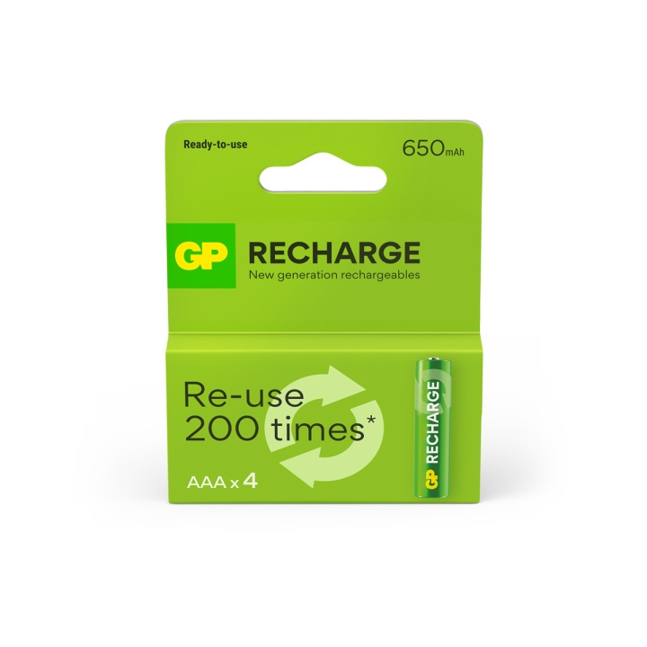 GP Recharge oppladbart batteri, størrelse AAA, 650 mAh, 4-pk i gruppen Elektronikk / Batterier & Ladere / Oppladbare batterier / AAA hos TP E-commerce Nordic AB (D13833)