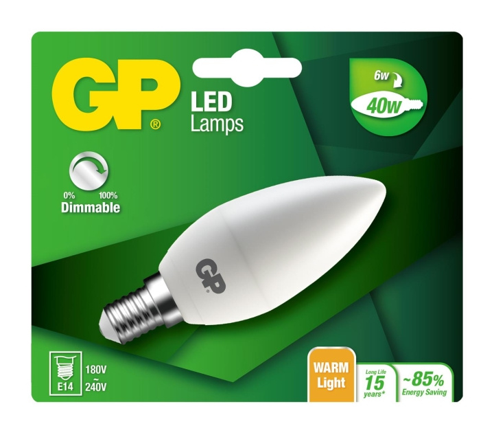 GP LED-lampe Mini Candle, E14, DIM, 6W (40W), 470lm i gruppen Elektronikk / Lys / LED-lys hos TP E-commerce Nordic AB (D14194)