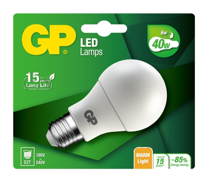 GP LED-lampe Classic, E27, 6W (40W), 470lm i gruppen Elektronikk / Lys / LED-lys hos TP E-commerce Nordic AB (D14204)