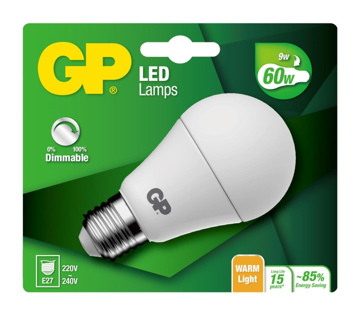 GP LED-lampe Classic, E27, DIM, 9W (60W), 806lm i gruppen Elektronikk / Lys / LED-lys hos TP E-commerce Nordic AB (D14207)