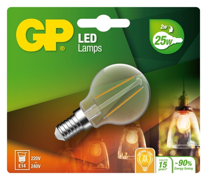 GP LED-lampe Filament Mini Globe, E14, 2W (25W), 250lm i gruppen Elektronikk / Lys / LED-lys hos TP E-commerce Nordic AB (D14213)