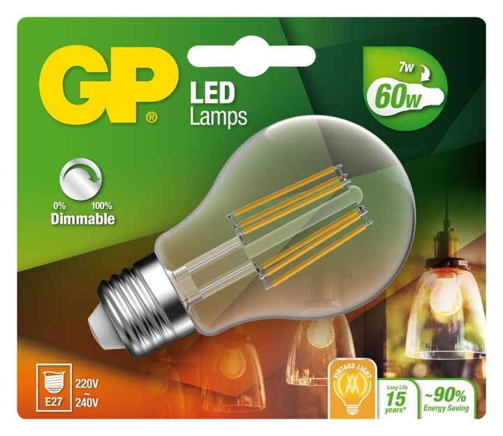 GP LED-lampe Classic Filament, E27, DIM, 7W (60W), 806lm i gruppen Elektronikk / Lys / LED-lys hos TP E-commerce Nordic AB (D14218)