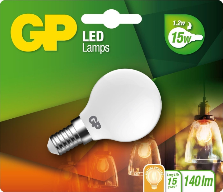 GP LED-lampe Filament Frozen Mini Globe, E14, 1,2W (15W), 136lm i gruppen Elektronikk / Lys / LED-lys hos TP E-commerce Nordic AB (D14221)