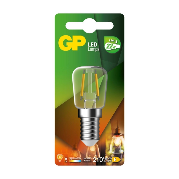 GP LED-lampe Filament, T25, E14, 1,9W (22W), 210lm i gruppen Elektronikk / Lys / LED-lys hos TP E-commerce Nordic AB (D14228)